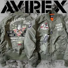 AVIREX アヴィレックス LIGHT MA-1 TOPHATTERS ナイロン グラフィック刺繍 ボンバージャケット フライトジャケット ミリタリージャケット ライトアウター レディース メンズ 6182214 定2.8万 セージ▲017▼60319w04