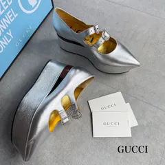 GUCCI グッチ ビジュー 厚底ローファー シルバー 37 レディースシューズ パンプス 24cm L117