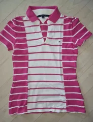 Tommy Hilfiger(トミーヒルフィガー) ピンク/ホワイト ストライプ 半袖 カラーTシャツ