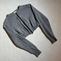 ラコステ グレー クロップド カーディガン ジップアップ