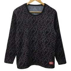 ディッキーズ Dickies Tシャツ カットソー プルオーバー クルーネック 総柄 ストレッチ 裏起毛 ロゴ 長袖 L 黒 ピンク ブラック