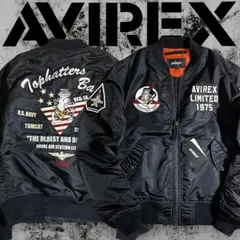AVIREX アヴィレックス LIGHT MA-1 TOPHATTERS ナイロン グラフィック刺繍 ボンバージャケット フライトジャケット ミリタリージャケット ライトアウター レディース メンズ 6182214 定価2.8万 黒▲017▼60319w05