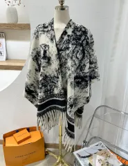 タイダイ染めフリンジショールケープニットカーディガン