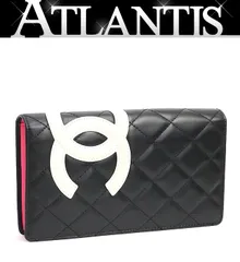 【広尾店】シャネル CHANEL カンボンライン 二つ折り財布 長財布 ラムスキン 黒×白 12番台 【18831】