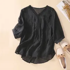 アイスショップ 7989 刺繡 サマーブラウス 黒 FREE5566 ー 1 犬