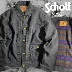 Schott N.Y.C. ショット ヴィンテージスタイル 13.5oz セルビッチデニム ブラックデニム 真鍮製チェンジボタン デニムジャケット Gジャン ブルゾン 782-4252003 定価4.7万 ブラック▲017▼60319w01