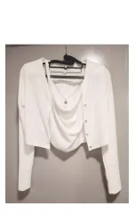 新品/ 白カーディガン + ネックレス装飾ノースリーブTシャツ セット