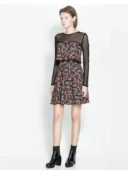 新品 ザラ シースルー バイカラー フラワー ミニワンピース 44サイズ