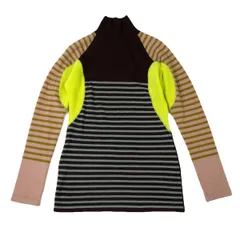 ジャンポールゴルチエ マイユJean Paul GAULTIER MAILLE ボーダー切替ハイネックニット 茶ピンク黄色44のサムネイル