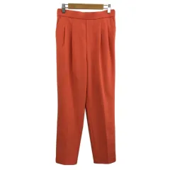 グローバルワーク GLOBAL WORK パンツ テーパード ロング ウエストゴム イージー ハイウエスト タック 無地 M オレンジ 赤 レッド