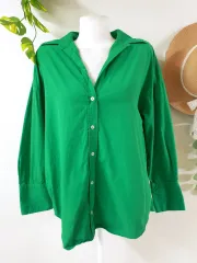 ZARA(ザラ) アシンメトリー ポプリンシャツ 55 66 緑 S