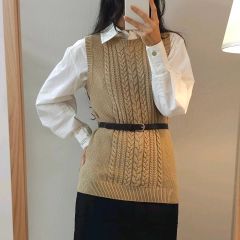 ( L ) ユニクロ ケーブル コットン ニット ベスト ベージュ B7M2942