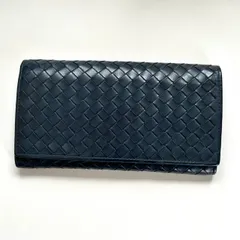ボッテガヴェネタ　BOTTEGA VENETA 長財布　イントレチャート　ダークグレー×ブルー