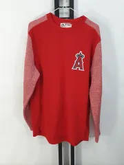 Majestic(マジェスティック) LA エンジェルズ ウォームアップ 長袖 トレーナー Tシャツ レッド m