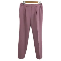カリテ qualite パンツ テーパード ロング タック センタープレス 無地 ウエストゴム イージー 40 紫 ピンク パープル