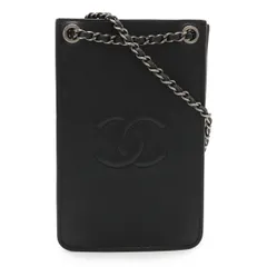 CHANEL シャネル ココマーク ポシェット チェーンショルダーバッグ スマホケース スマホポーチ 携帯 レザー ブラック シルバー金具 A92304