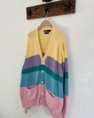 Polo ポロ ラルフローレン 00s バイカラー ボーダー柄 コットン Vネック カーディガン