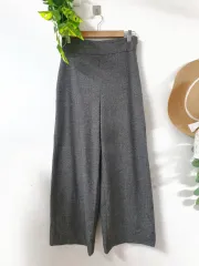 ZARA ザラ ヘリンボーン ワイド ウール ズボン 44 ブラックグレー XS