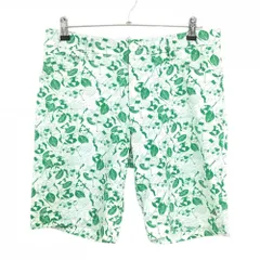 【美品】アディダス ハーフパンツ 白×グリーン 総柄 サッカー生地 ワッペン  メンズ 85 ゴルフウェア adidas