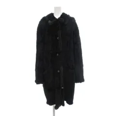 ノーブランド ファーコート ラビットファー 毛皮 ダークブラウン 長袖 丸襟 編み込みデザイン /SX ■ECF003