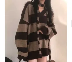 茶色 ストライプ ニット ＋ スカーフ セット