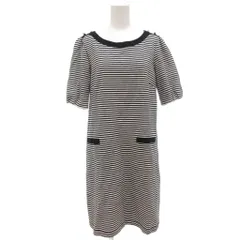 アリスバーリー Aylesbury 美品 ワンピース ひざ丈 L 黒 ブラック 白 ホワイト ボーダー柄 ラウンドネック 半袖 /NL ■ECG003