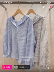 뽀송 ストライプ WHO フード シャツ