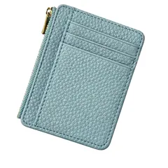 [VIVIORA] クレジットカードケース 本革 フラグメントケース クレカ マイナンバー スリム カード入れ 財布 名刺入れ パスケース 薄型 ジッパー カードホルダー (スカイブルー) [スカイブルー]