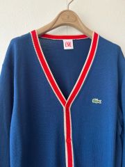 ラコステ メンズ ブルーネイビー Vネックカーディガン バイカラー ウールカーディガン 5