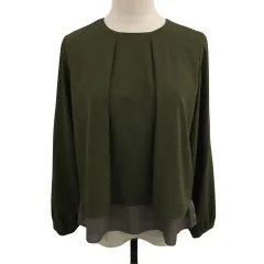 アーバンリサーチ ドアーズ URBAN RESEARCH DOORS ブラウス プルオーバー クルーネック タック 切替 無地 長袖 ONE 緑 グレー グリーン