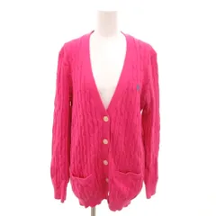 ポロ ラルフローレン POLO RALPH LAUREN 美品 カーディガン XL ピンク Vネック ケーブル編み コットンニット ロゴ刺繍 /HW ■ECG003