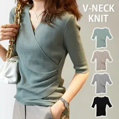 サマーニット トップス レディース ニット 春夏 無地 チュニック カジュアル Vネック 5分袖 半袖 ニットトップス ベーシック タイト 袖長め サイトボタン 体型カバー きれいめ 大人  20代 30代 40代 可愛い 上品 オフィス wenjiadi30