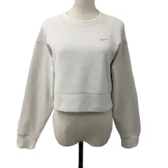 ナイキ NIKE カットソー トレーナー プルオーバー クルーネック DRI-FIT ショート 刺繍 ロゴ フリース 長袖 M ベージュ