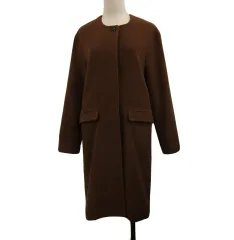 ナノ&コー nano&co コート ノーカラー ロング ウール 比翼仕立て メルトン 無地 長袖 36 茶 ブラウン