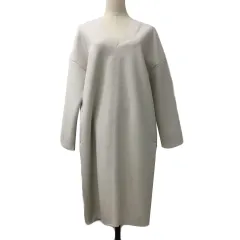 ルーニィ LOUNIE ワンピース Iライン ロング Vネック 無地 長袖 F グレー ベージュ