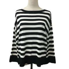 グローバルワーク GLOBAL WORK セーター ニット プルオーバー ボートネック ボーダー 長袖 M 黒 白 ブラック ホワイト