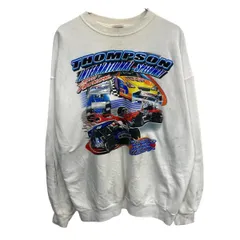 00s メキシコ製 Hanes プリントスウェット トレーナー 2XL ホワイト ヘインズ 00年代 レーシング 両面プリント 秋物 a803-6491