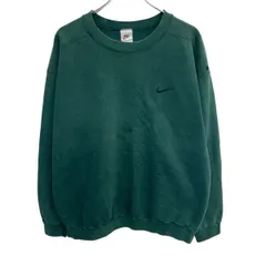 90s USA製 NIKE ロゴスウェット トレーナー L グリーン ナイキ プルオーバー 90年代 ワンポイント スオッシュ 刺繍 春秋物 a803-6511