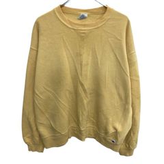 90s メキシコ製 RUSSELL ATHLETIC 無地スウェット トレーナー XL イエロー ラッセルアスレティック 前Vガゼット プレーン 秋物 a803-6513