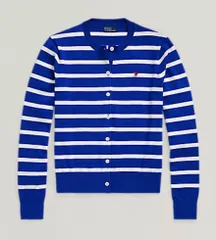 ポロラルフローレン　ストライプド コットンブレンド カーディガン　Polo Ralph Lauren　レディース　ブルー×ホワイト