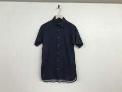 本物ランバンコレクションLANVINCOLLECTIONコットン麻リネン半袖シャツメンズワークアメカジミリタリービジネススーツモードゴルフドレス紺ネイビー柄L