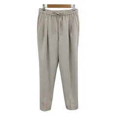 エル ELLE パンツ テーパード ロング ハイウエスト ウエストゴム 無地 タック センタープレス 38 グレー ベージュ