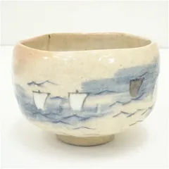 川崎和楽造　白楽船茶碗  茶道 抹茶 おしゃれ 抹茶茶碗 抹茶碗 和食器 レトロ 茶器 骨董 茶わん 茶会 茶の湯