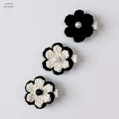 【ハンドメイド・手編み】凛とした上品なヘアクリップ・二重編みのフリルが可憐で可愛いヘアアクセサリー・犬用・ペット・ヘアクリップ・ベビーヘアクリップ・赤ちゃん・手編み・ハンドメイド