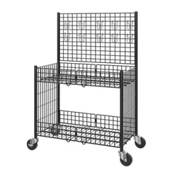 【特価】多機能 折り畳み式 野菜 果物 バスケットラック 食品 陳列棚 収納ラック 整理棚 収納ラック スーパーマーケットの棚 メッシュパネル 通りに屋台を出す フック付き キャスター付き クラフト 収納ワゴン ショー、小売アート フェア、フリー UYTON