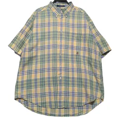 Tommy Hilfiger トミーヒルフィガー チェック柄 半袖シャツ メンズXL 90s 古着 ヴィンテージ ボタンダウンシャツ リネン コットン マルチカラー【半袖シャツ】/ IA294