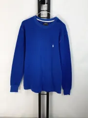 ポロラルフローレン ロングスリーブ ワッフル ニット 長袖Tシャツ ブルー m