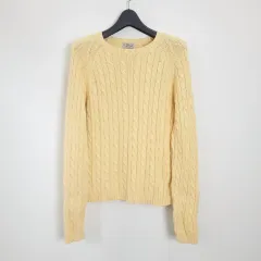 レディース エルエルビーン ケーブルニット かわいい イエロー ケーブル編みニット 出品