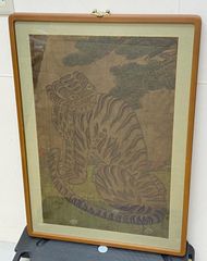 故・呉之東(名画)虎画・油彩 15号 中国美術巨匠 日本中国文化訪問団の