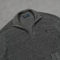ポロ ハーフジップ グレー ワッフル ニット
